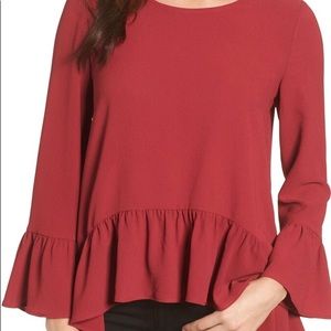 Gibson deep red peasant blouse with bell sleeves